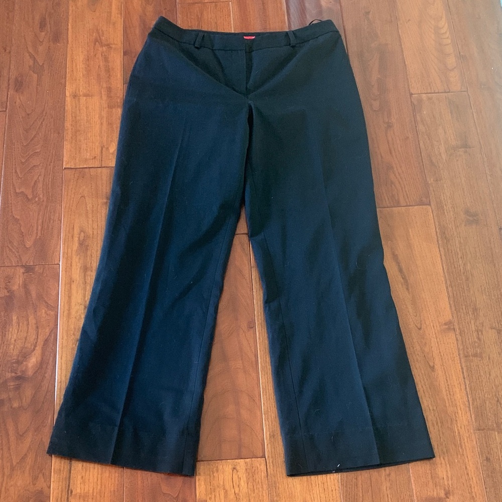 Anne Klein Pants Size 8 Stretch Fully Lined Black Wide Leg Hook Eye Minimalist